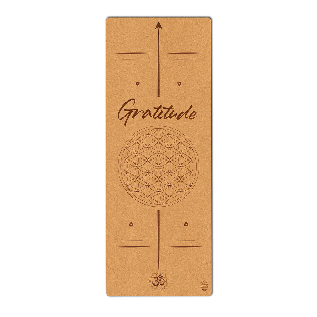 Flower of Life with the word Gratitude Yoga Mat | Cork