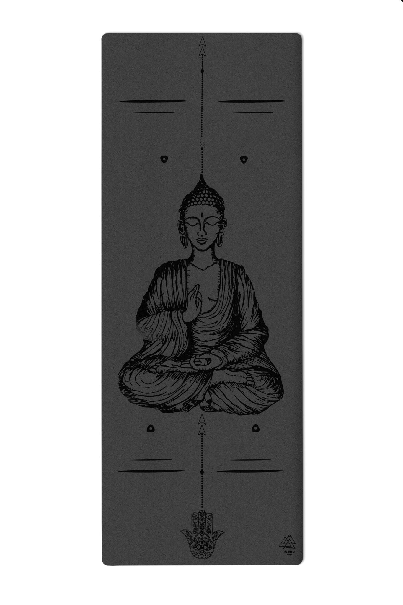 Buddha Mudra Varada with Hamsa Symbol Yoga Mat | Black – Eleven Moves
