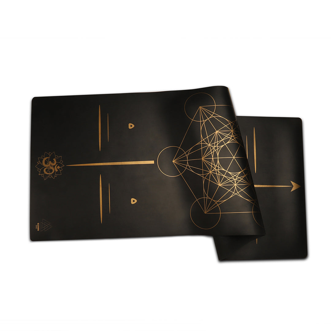 Metatron Cube Yoga Mat | Black with Gold