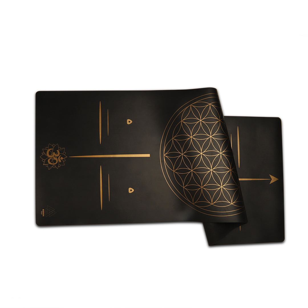 Flower of Life with the word Certainty Yoga Mat | Black with Gold
