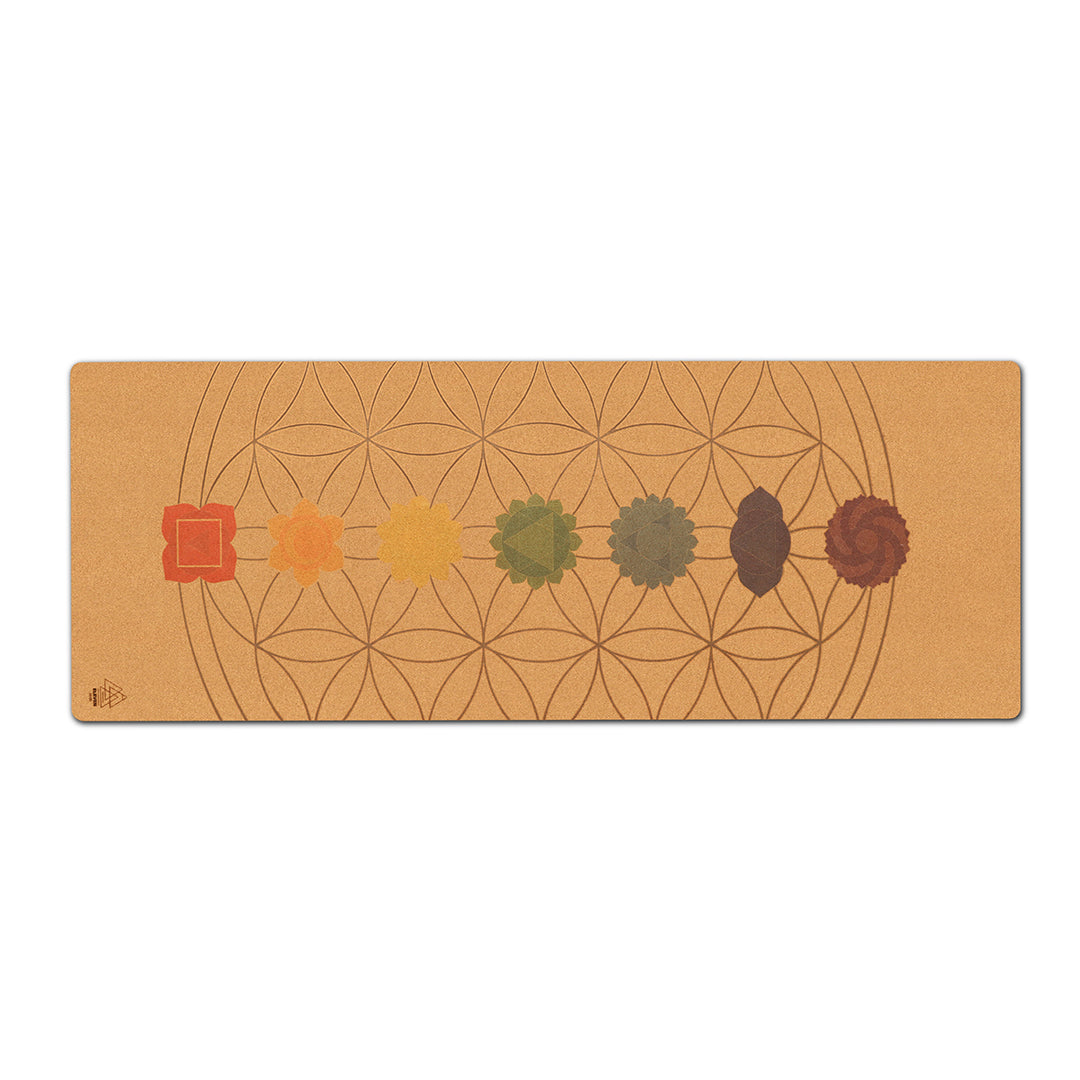 Chakras and Flower of Life Yoga Mat | Cork