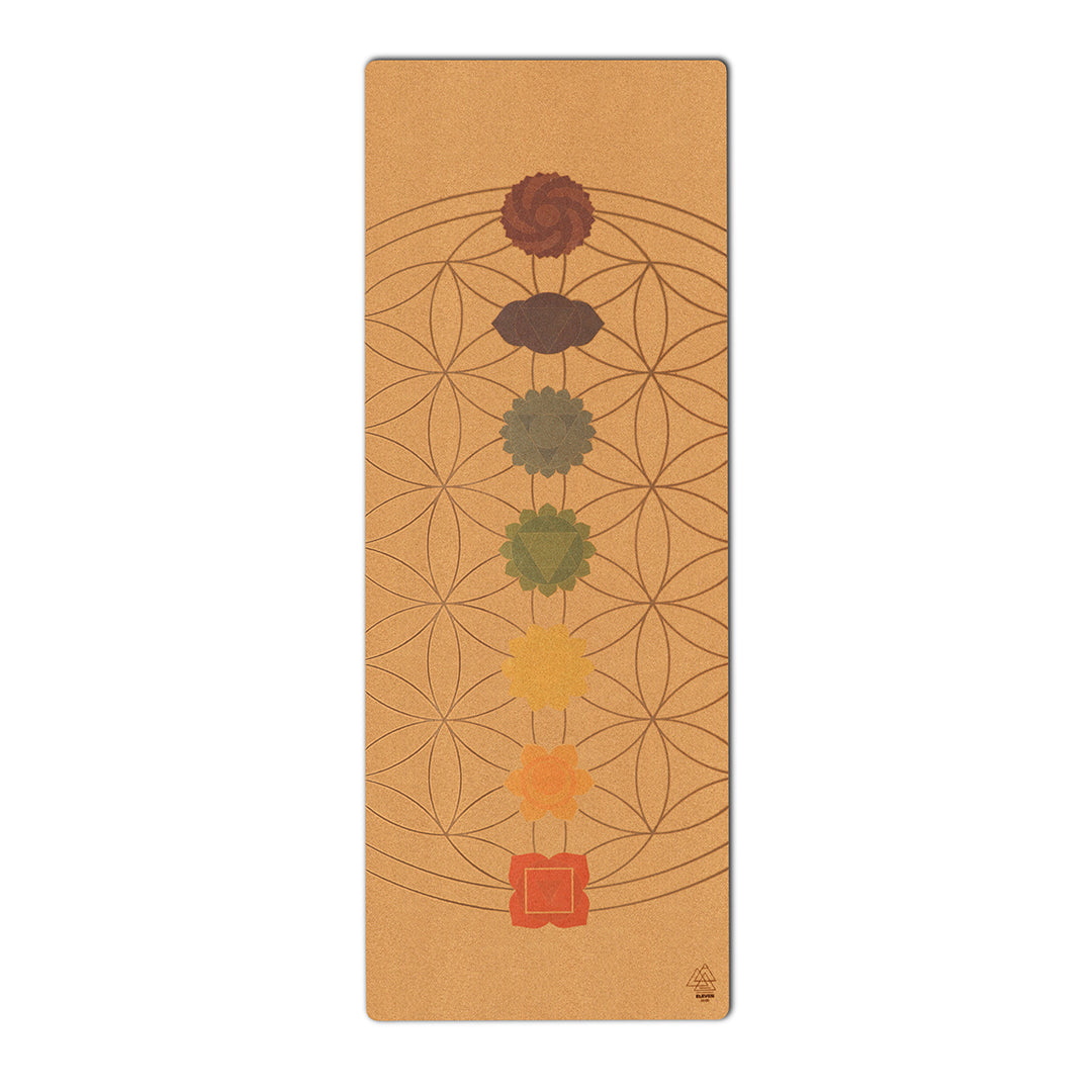Chakras and Flower of Life Yoga Mat | Cork