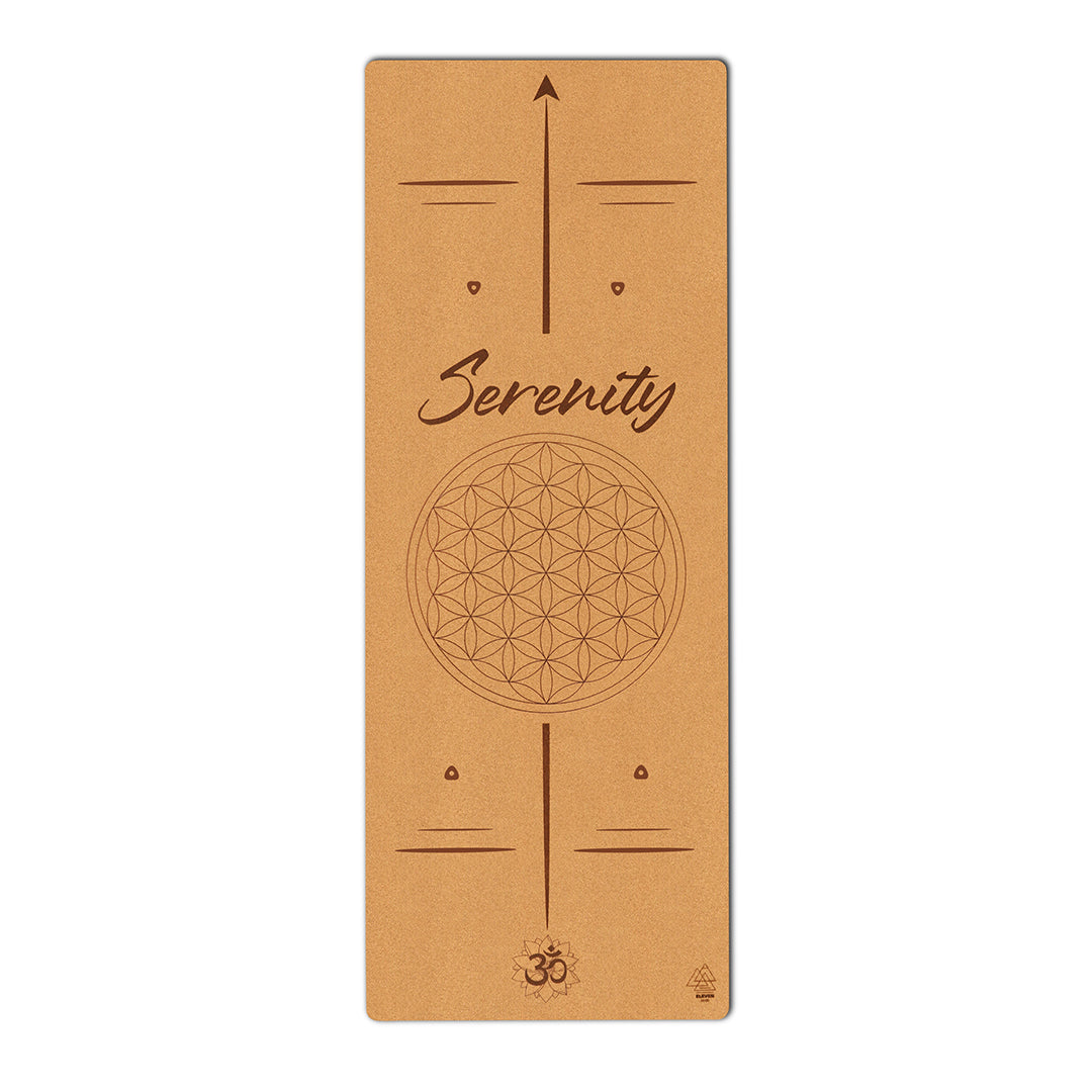 Flower of Life with the word Serenity Yoga Mat | Cork