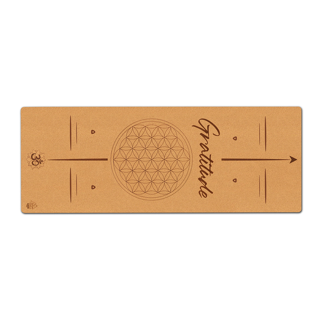 Flower of Life with the word Gratitude Yoga Mat | Cork