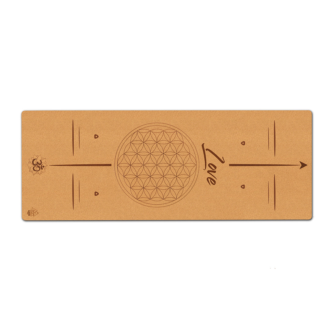 Flower of Life with the word Love Yoga Mat | Cork