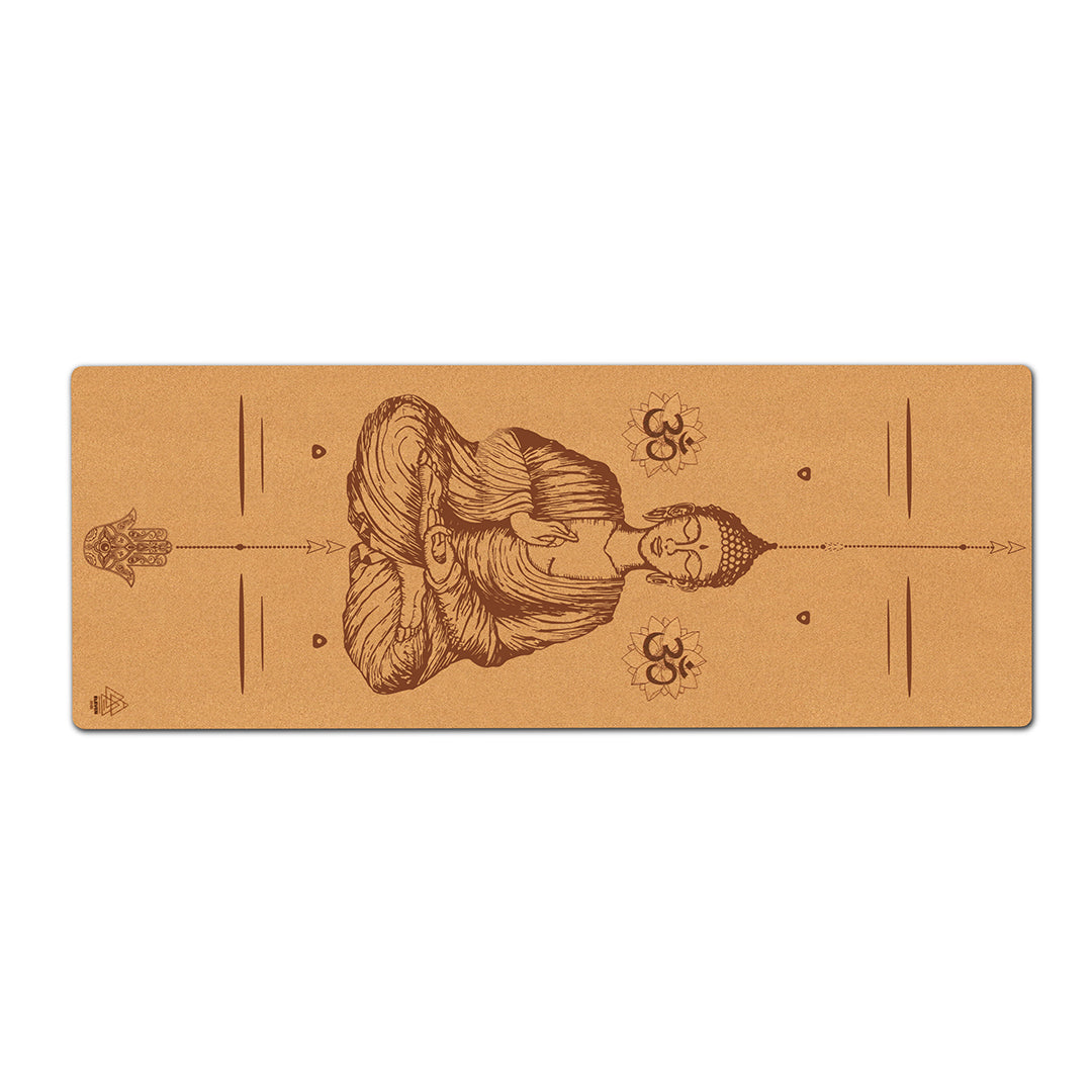 Buddha Mudra Varada with Om and Hamsa Symbol Yoga Mat | Cork