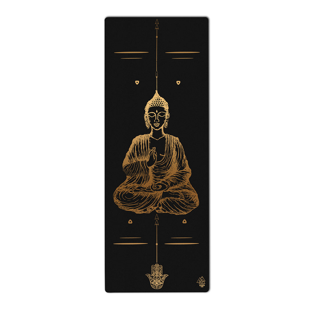 Buddha Mudra Varada with Hamsa Symbol Yoga Mat | Black with Gold