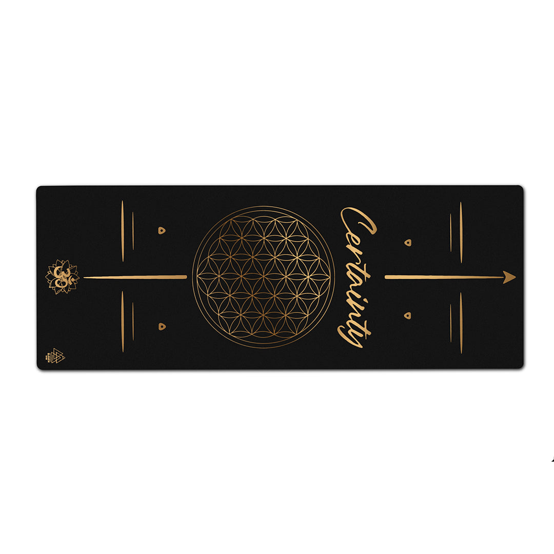 Flower of Life with the word Certainty Yoga Mat | Black with Gold