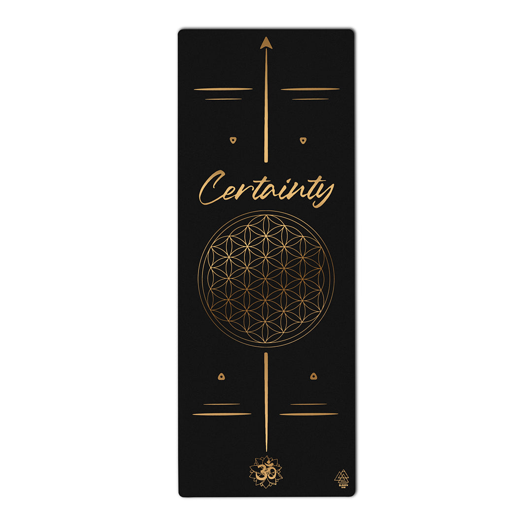 Flower of Life with the word Certainty Yoga Mat | Black with Gold