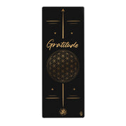 Flower of Life with the word Gratitude Yoga Mat  | Black with Gold